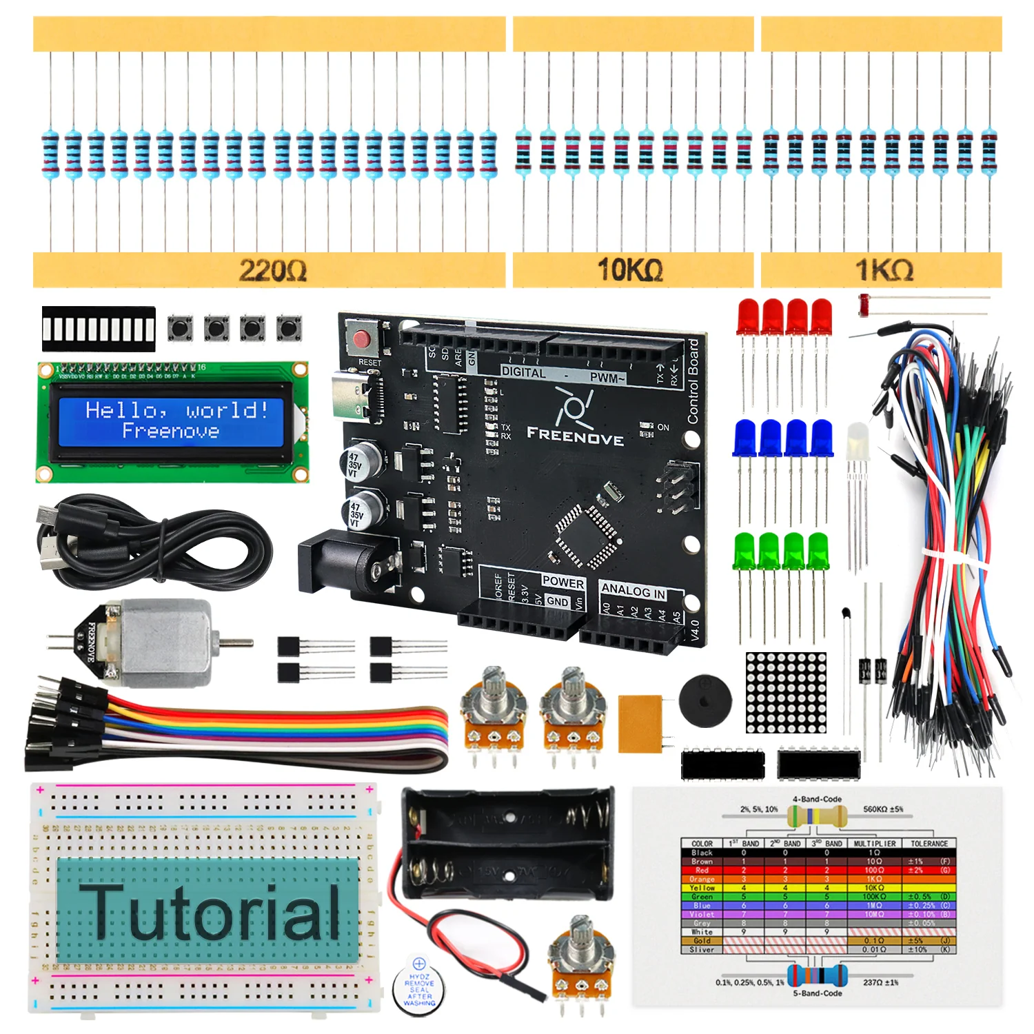 Freenove Super Starter Kit (Compatible with Arduino UNO R3), 152-Page Detailed Tutorial, 158 Items, 25 Projects