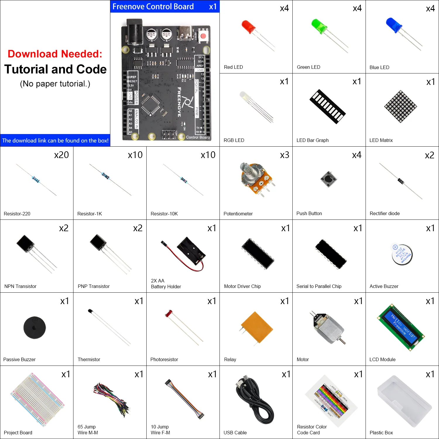 Freenove Super Starter Kit (Compatible with Arduino UNO R3), 152-Page Detailed Tutorial, 158 Items, 25 Projects - Image 2