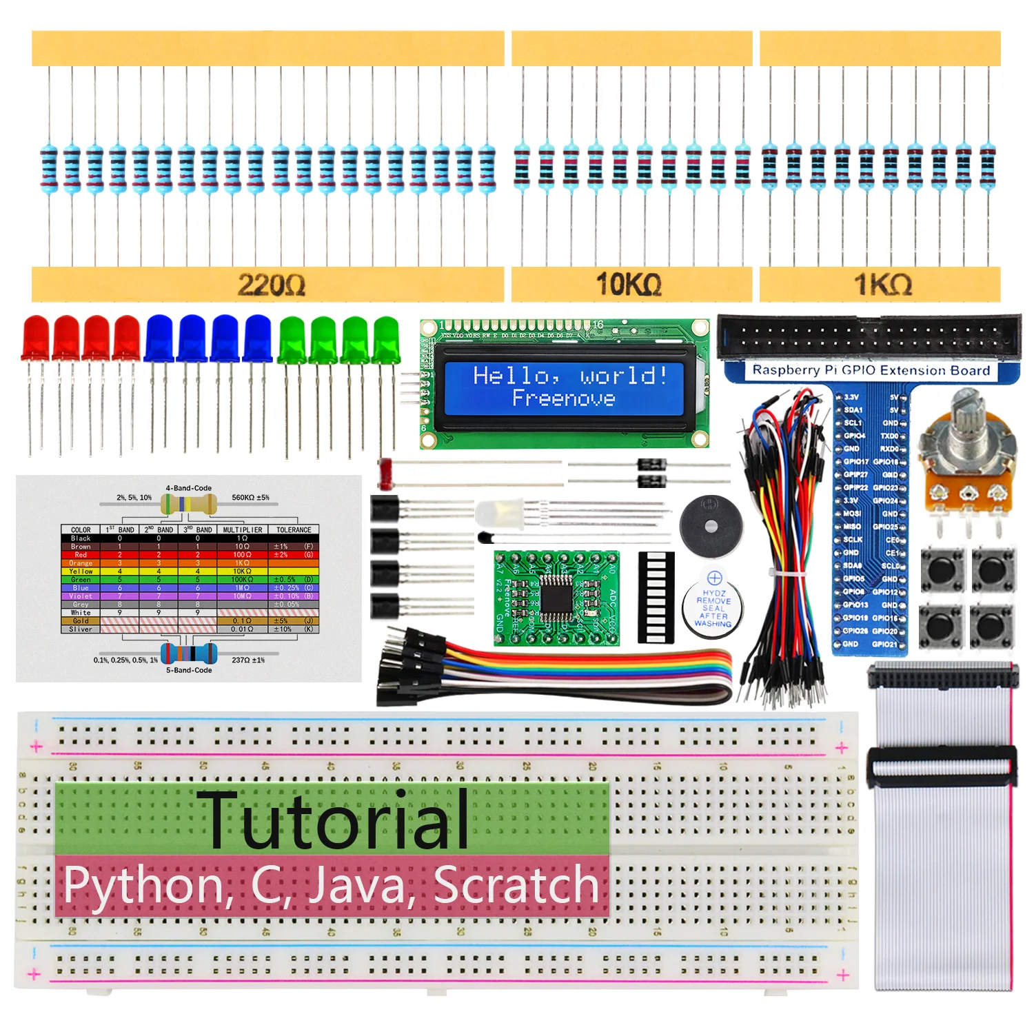 Freenove LCD 1602 Starter Kit for Raspberry Pi 5 4 B 3 B+ 400 Zero 2 W, 535-Page Detailed Tutorial, Python C Java Scratch Processing Code, 151 Items, 69 Projects