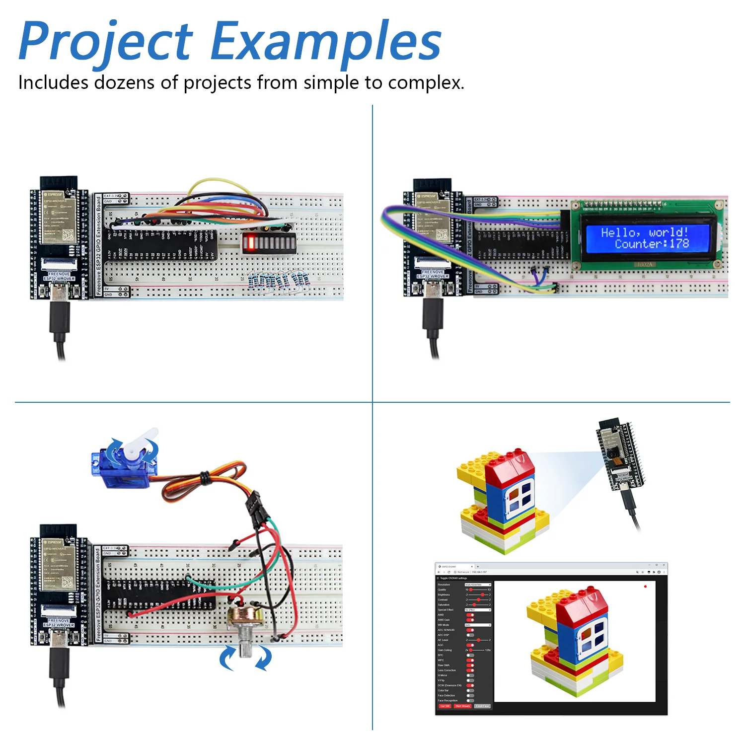 Freenove Super Starter Kit for ESP32 CAM Camera Wi-Fi Bluetooth, Dual-core 32-bit 240 MHz Microcontroller, Python C Code, 522-Page Detailed Tutorial, 173 Items, 78 Projects - Image 4