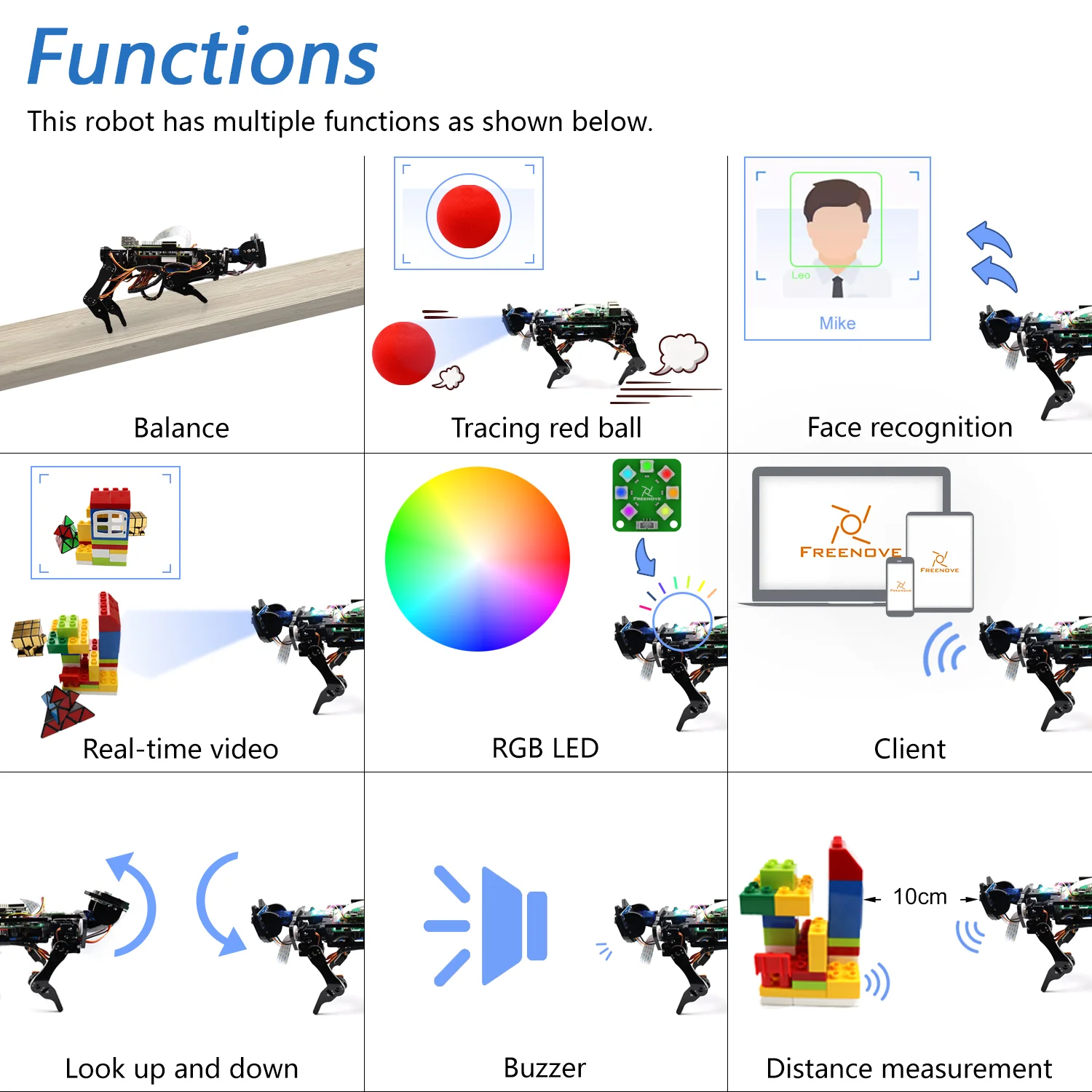 Freenove Robot Dog Kit for Raspberry Pi 5 4 B 3 B+ Zero 2 W, Walking, Self Balancing, Face Recognition, Ball Tracing, Ultrasonic Ranging, App Control, Camera, Servo - Image 4