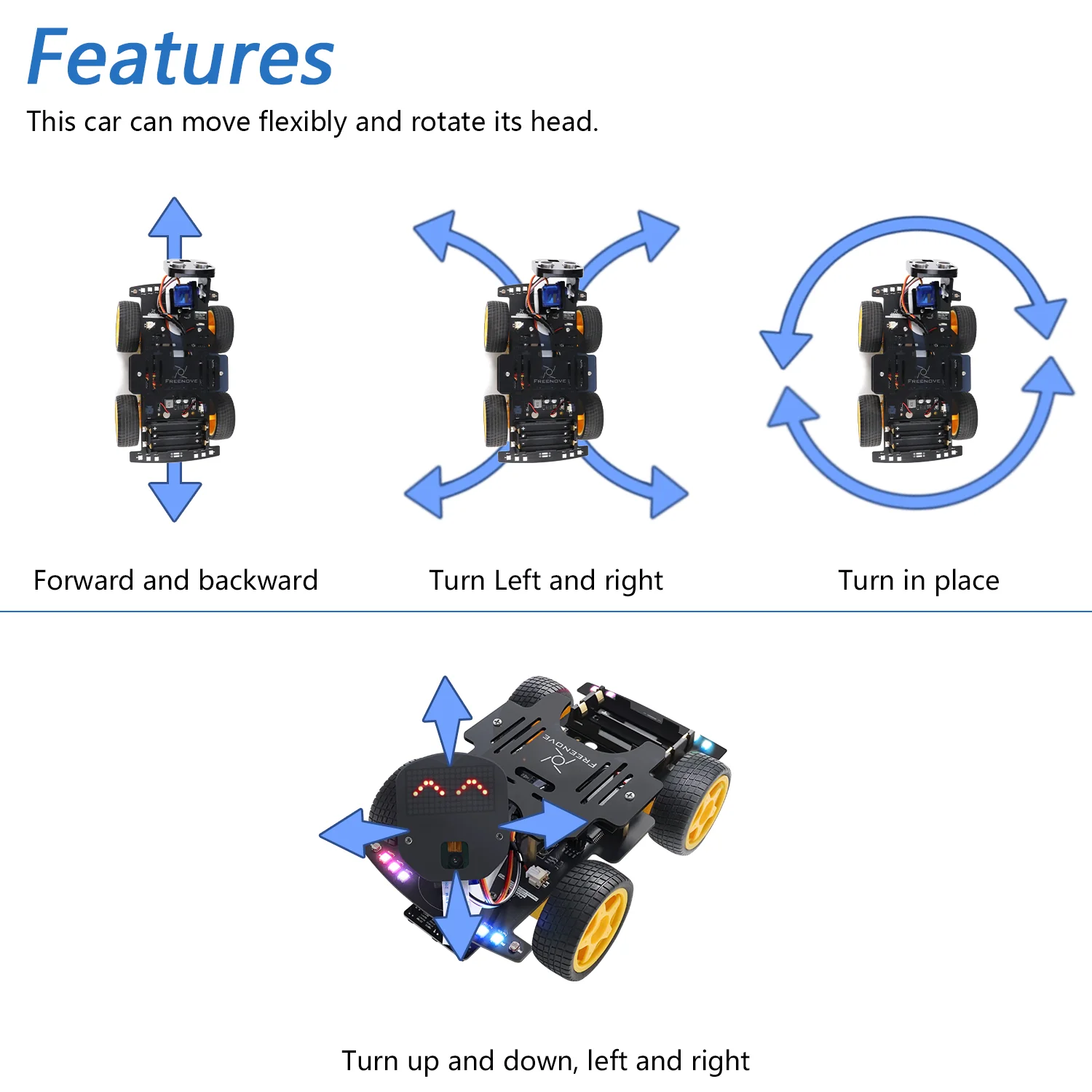 Freenove 4WD Car Kit for ESP32 CAM Camera Wi-Fi Bluetooth, Dual-core 32-bit 240 MHz Microcontroller, Dot Matrix, Obstacle Avoidance, Line Tracking, Light Tracing, Colorful Light, App - Image 3