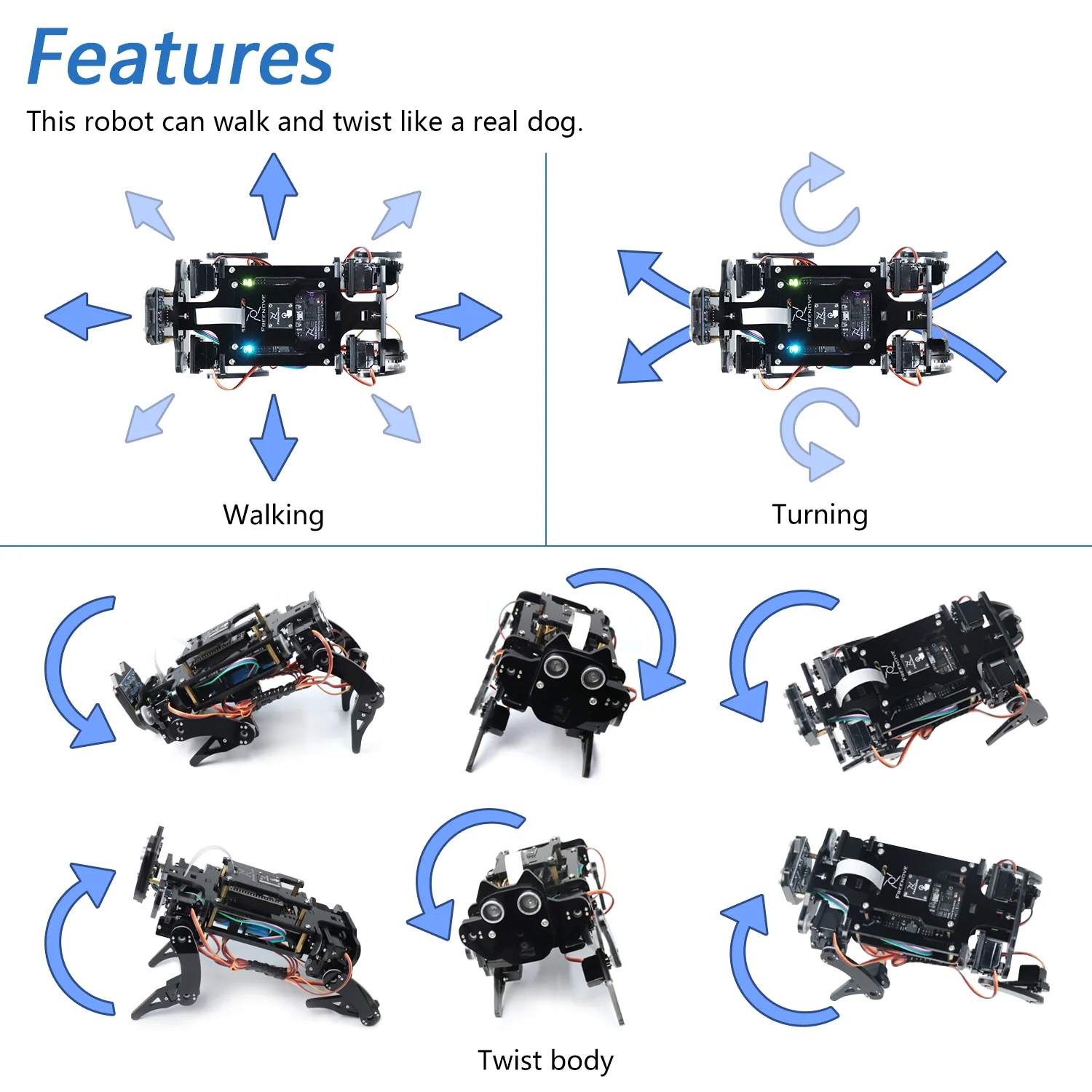 Freenove Robot Dog Kit for ESP32 CAM Camera Wi-Fi Bluetooth, Dual-core 32-bit 240 MHz Microcontroller, Walking, Touch Sensor, Ultrasonic Ranging, Buzzer, RGB LED, Servo, App - Image 3