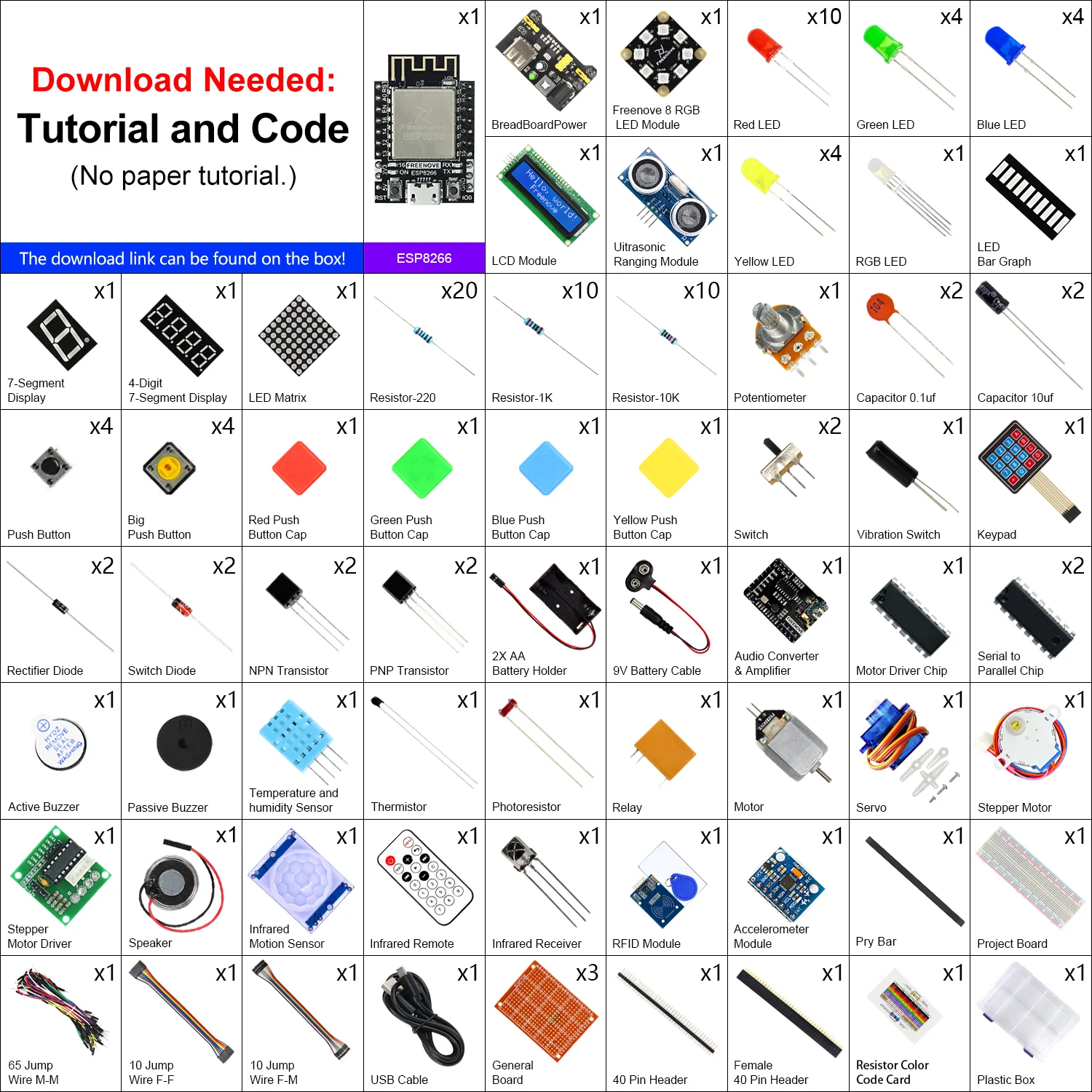 Freenove Ultimate Starter Kit for ESP8266 Wi-Fi, 32-bit 160 MHz Mini Microcontroller, Python C Java, 715-Page Detailed Tutorial, 218 Items, 109 Projects - Image 2
