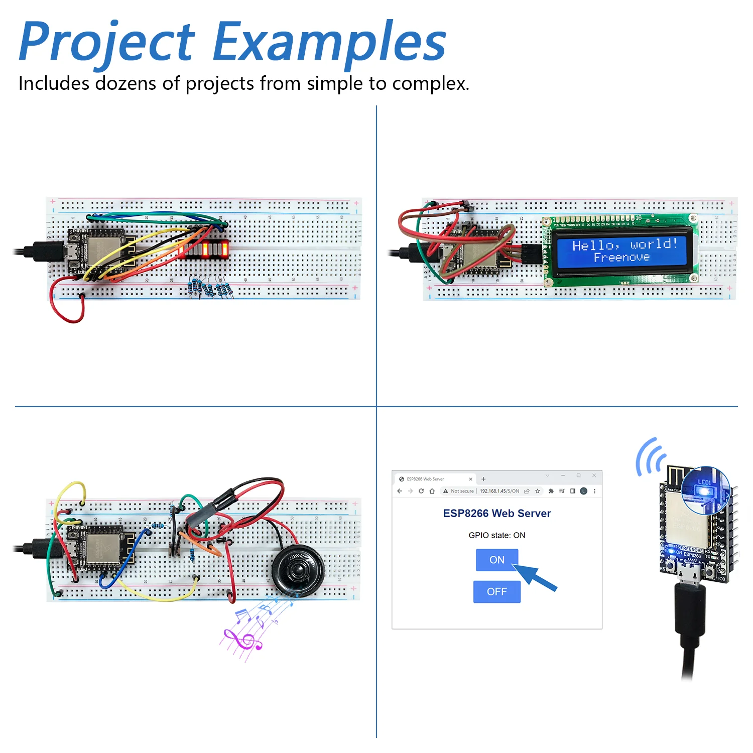 Freenove Ultimate Starter Kit for ESP8266 Wi-Fi, 32-bit 160 MHz Mini Microcontroller, Python C Java, 715-Page Detailed Tutorial, 218 Items, 109 Projects - Image 4