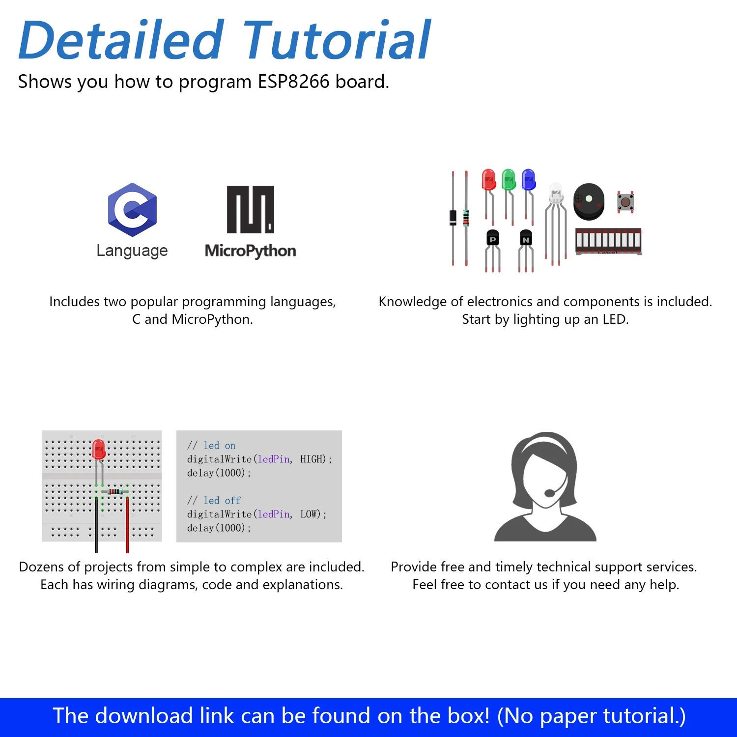 Freenove Basic Starter Kit for ESP8266 Wi-Fi, 32-bit 160 MHz Mini Microcontroller, Python C Code, 340-Page Detailed Tutorial, 140 Items, 50 Projects - Image 5