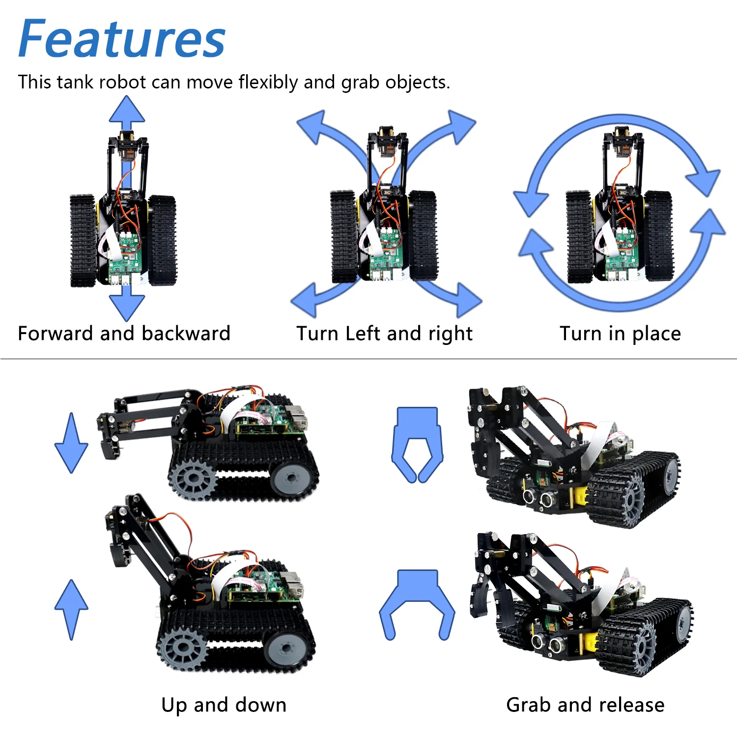 Freenove Tank Robot Kit for Raspberry Pi 5 4 B 3 B+ Zero 2 W, Crawler Chassis, Grab Objects, Ball Tracing, Line Tracking, Obstacle Avoidance, App Control, Camera, Servo - Image 3