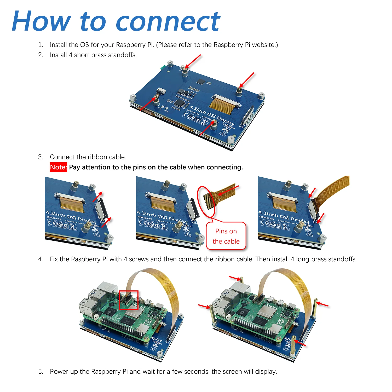 Freenove 4.3 Inch Touchscreen Monitor for Raspberry Pi 5 4 B 3 B+ A+, 800x480 Pixel IPS Display, 5-Point Touch Capacitive Screen, Driver-Free MIPI DSI Port - Image 5