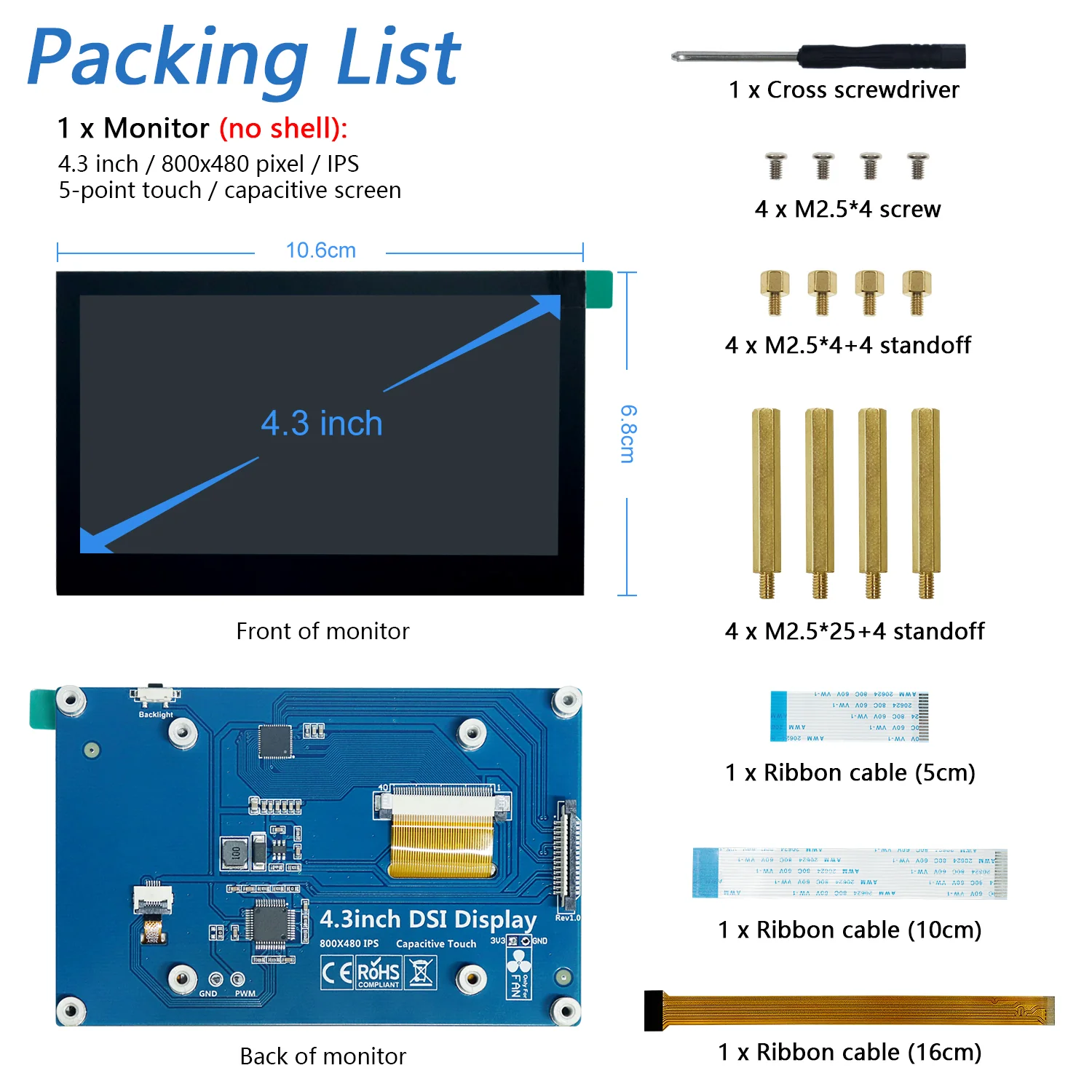 Freenove 4.3 Inch Touchscreen Monitor for Raspberry Pi 5 4 B 3 B+ A+, 800x480 Pixel IPS Display, 5-Point Touch Capacitive Screen, Driver-Free MIPI DSI Port - Image 7