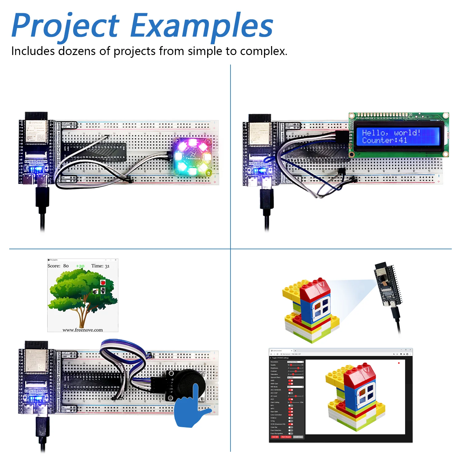 Freenove Ultimate Starter Kit for ESP32-S3 ESP32 S3 CAM Camera Wi-Fi Bluetooth, Dual-core 32-bit 240 MHz Microcontroller, Python C Java, 783-Page Detailed Tutorial, 243 Items, 116 Projects - Image 4