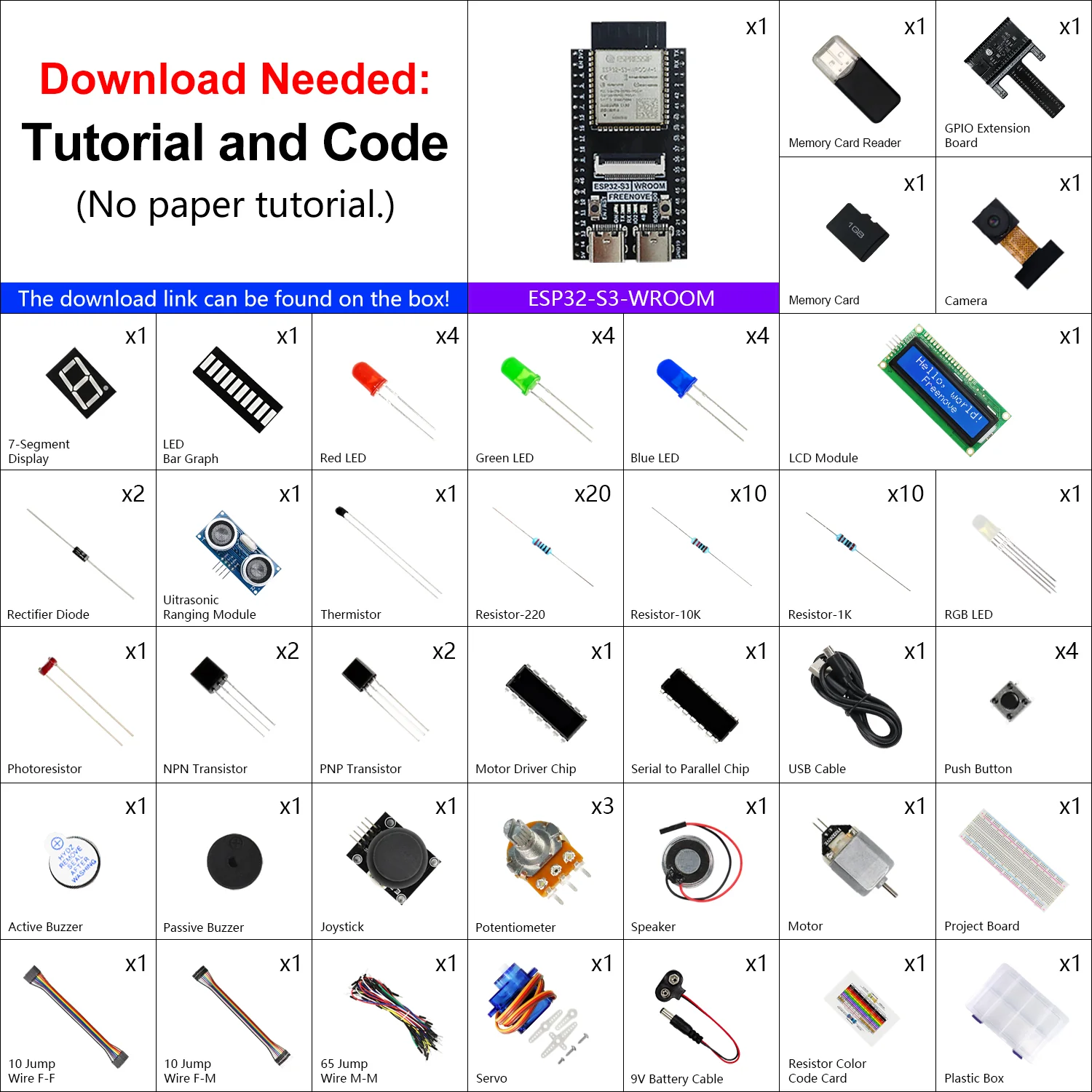 Freenove Super Starter Kit for ESP32-S3 ESP32 S3 CAM Camera Wi-Fi Bluetooth, Dual-core 32-bit 240 MHz Microcontroller, Python C Code, 539-Page Detailed Tutorial, 176 Items, 76 Projects - Image 2