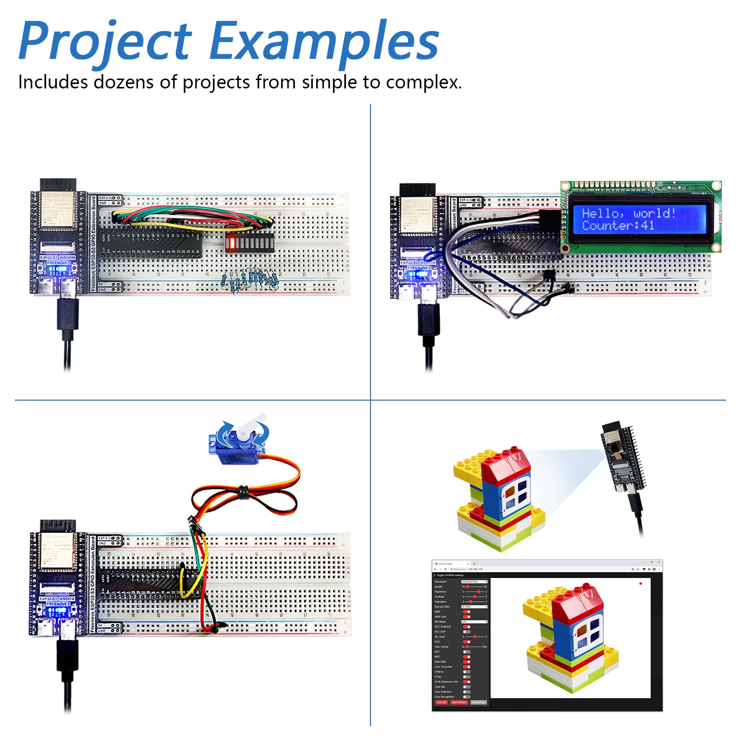 Freenove Super Starter Kit for ESP32-S3 ESP32 S3 CAM Camera Wi-Fi Bluetooth, Dual-core 32-bit 240 MHz Microcontroller, Python C Code, 539-Page Detailed Tutorial, 176 Items, 76 Projects - Image 4