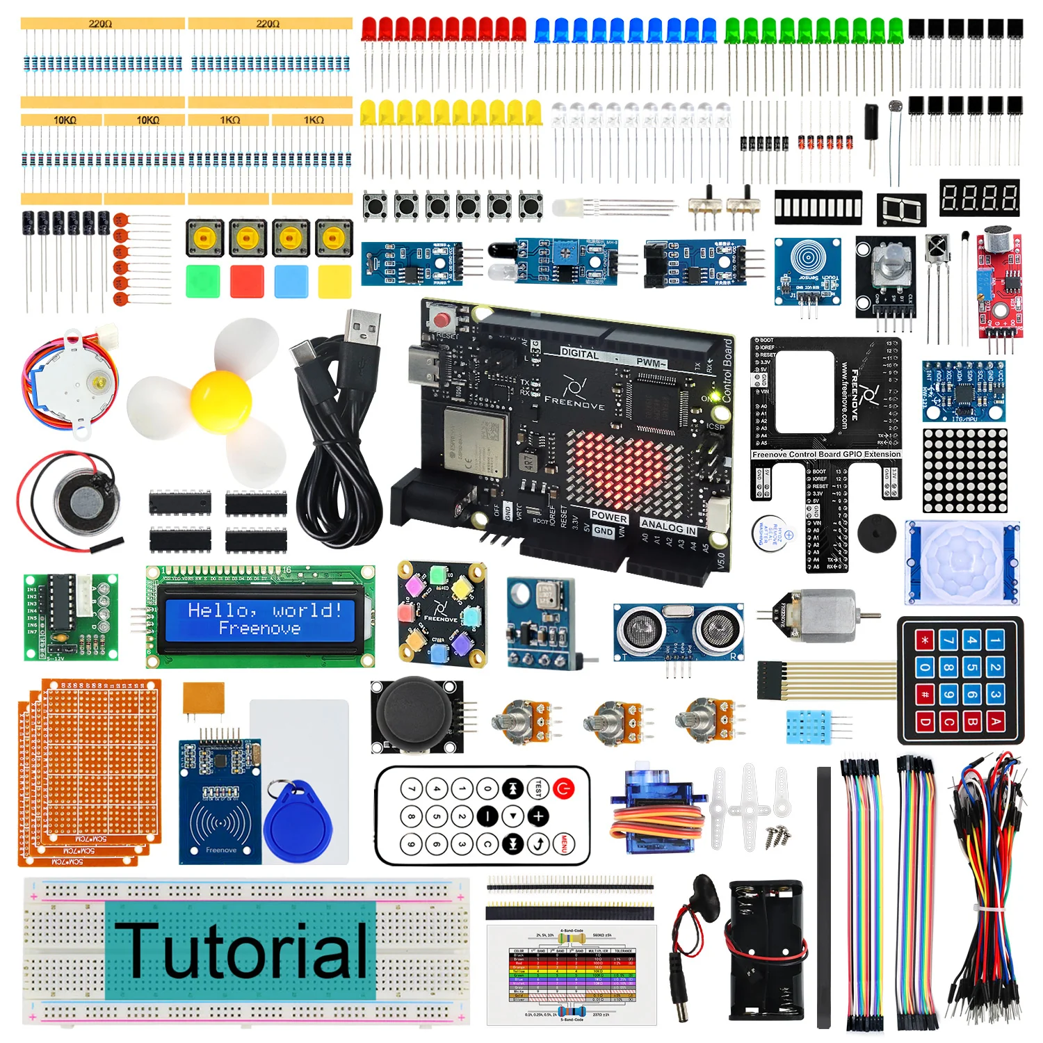 Freenove Complete Starter Kit (Compatible with Arduino UNO R4 WiFi Mini), Arm Cortex-M4 Microcontroller, Onboard ESP32-S3, 474-Page Detailed Tutorial, 343 Items, 90 Projects
