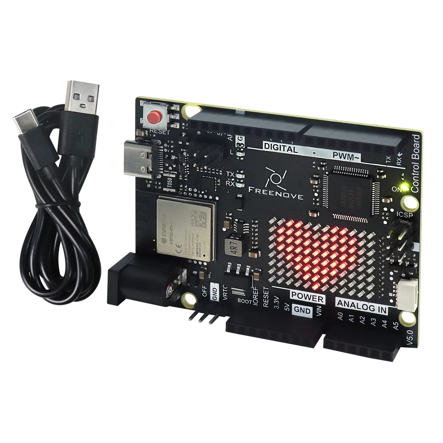Freenove Control Board V5 (Compatible with Arduino UNO R4 WiFi Mini), Arm Cortex-M4 Microcontroller, Onboard ESP32-S3, LED matrix, USB-C Connector, Example Projects and Code Tutorial