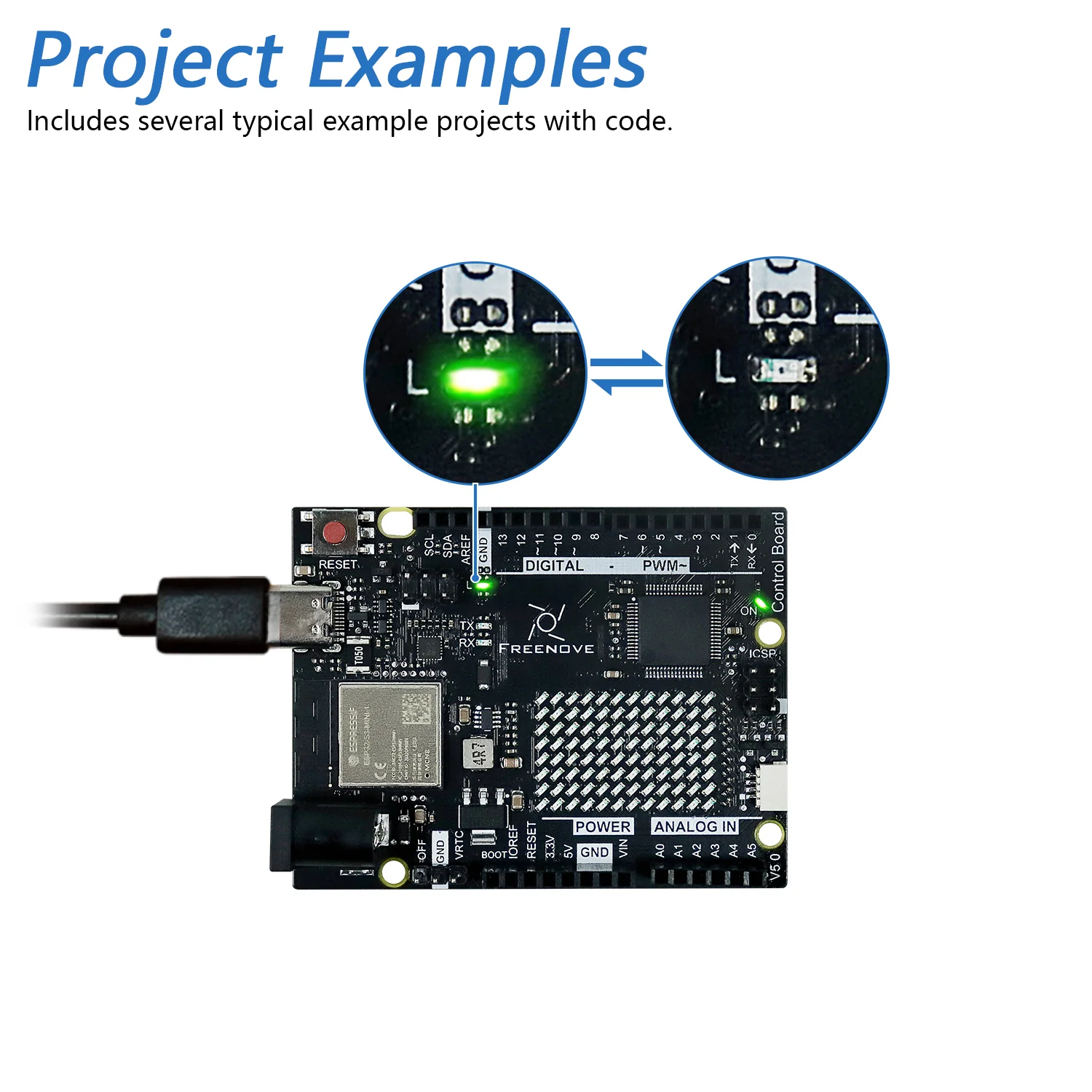 Freenove Control Board V5 (Compatible with Arduino UNO R4 WiFi Mini), Arm Cortex-M4 Microcontroller, Onboard ESP32-S3, LED matrix, USB-C Connector, Example Projects and Code Tutorial - Image 4