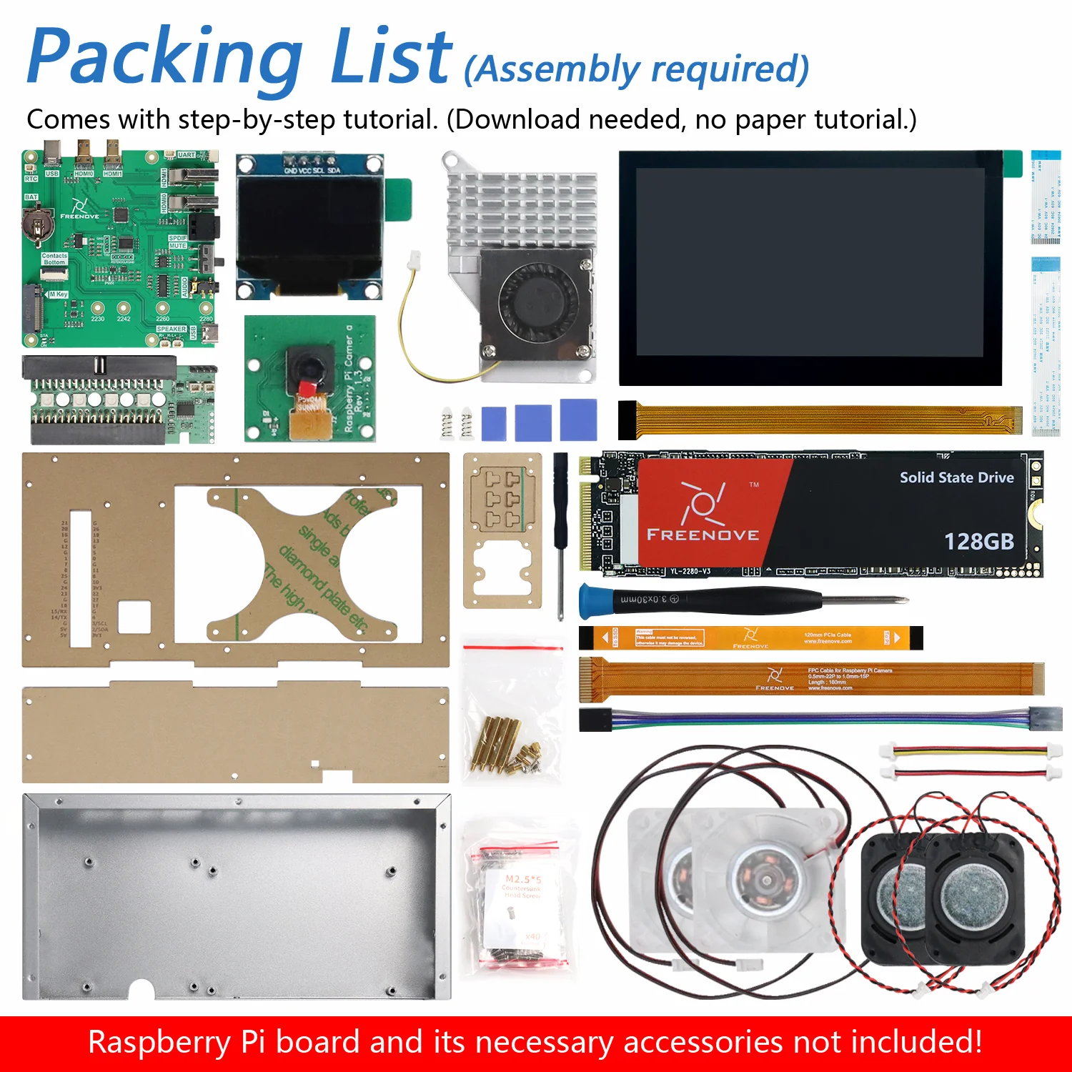 Freenove Computer Case Kit for Raspberry Pi 5, 128GB M.2 NVMe SSD, 4.3 Inch Touchscreen, 5 MP Camera, OLED Screen, Stereo Speakers, 3.5 mm and Optical Audio (S/PDIF) - Image 2