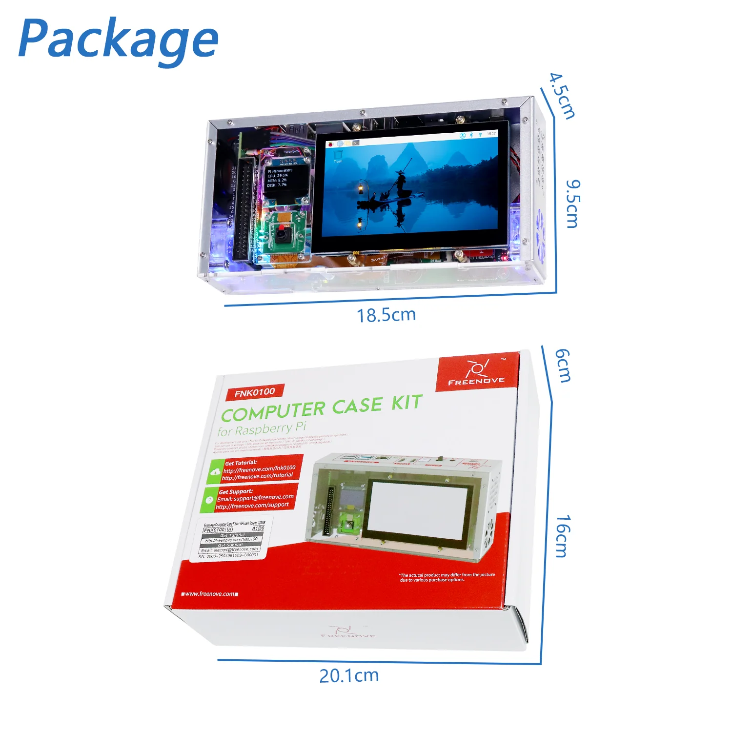 Freenove Computer Case Kit for Raspberry Pi 5, 128GB M.2 NVMe SSD, 4.3 Inch Touchscreen, 5 MP Camera, OLED Screen, Stereo Speakers, 3.5 mm and Optical Audio (S/PDIF) - Image 7