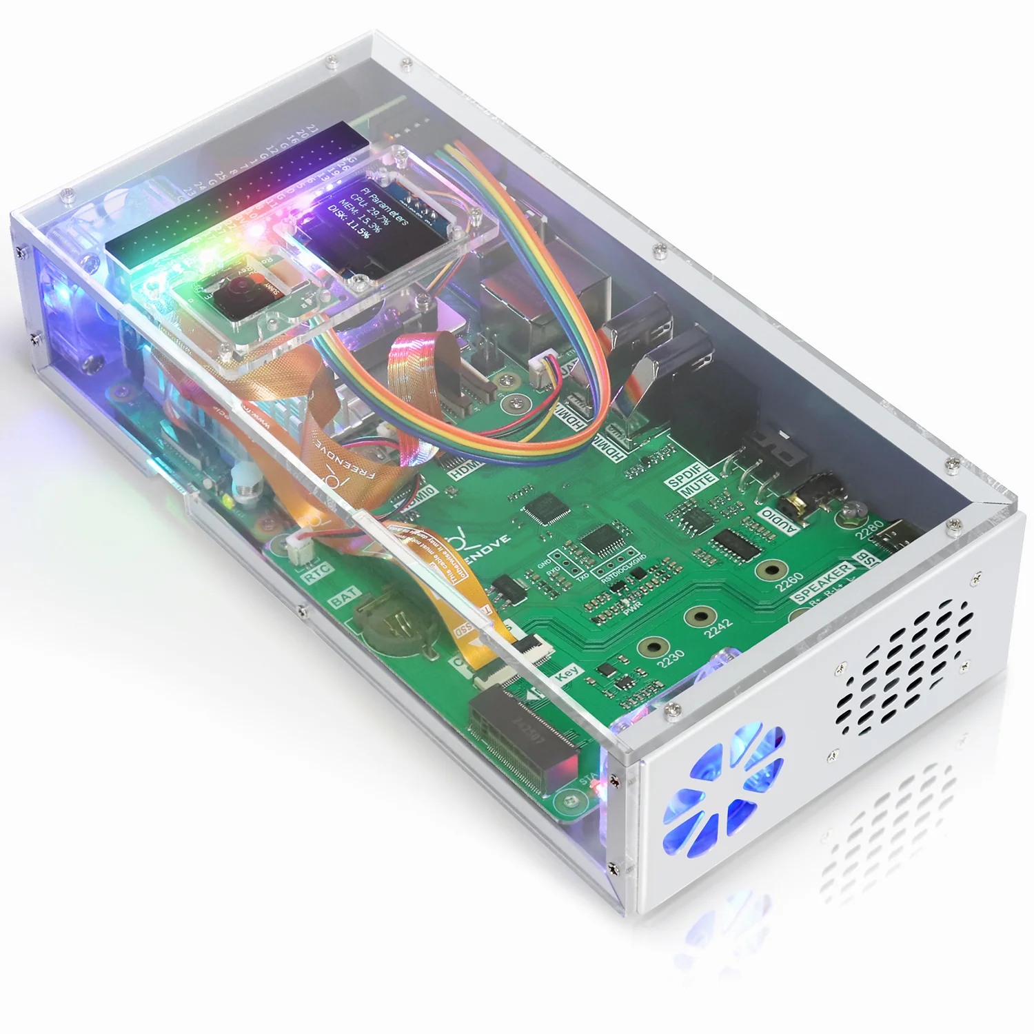 Freenove Computer Case Kit for Raspberry Pi 5, 128GB M.2 NVMe SSD, 4.3 Inch Touchscreen, 5 MP Camera, OLED Screen, Stereo Speakers, 3.5 mm and Optical Audio (S/PDIF) - Image 8