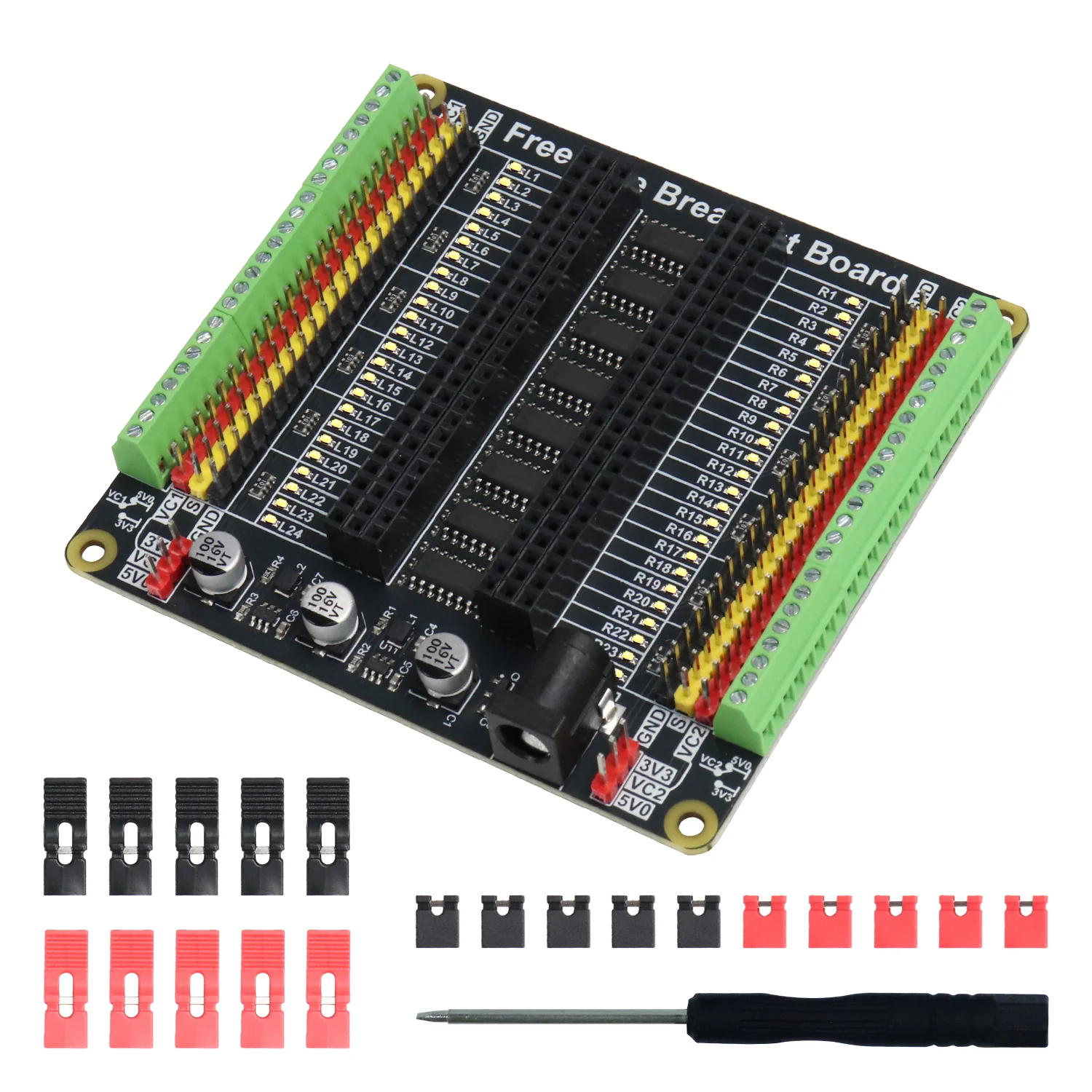 Freenove Breakout Board for Arduino Nano Micro Raspberry Pi Pico 1 2 W ESP32 ESP8266, Terminal Block Shield HAT with Pin Header, GPIO Status LED, 5 V 3.3 V
