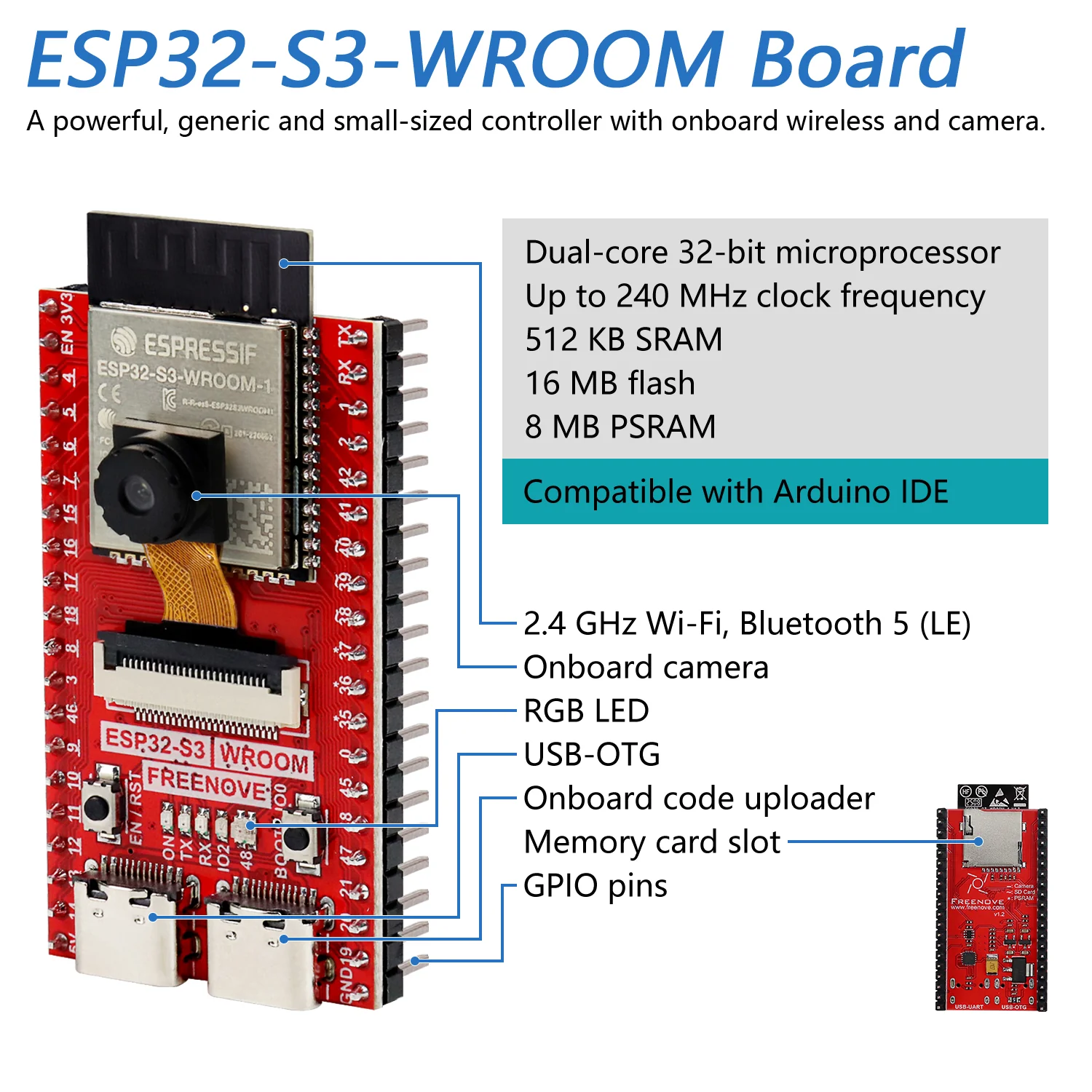 Freenove Media Kit for ESP32-S3 ESP32 S3 CAM Camera Wi-Fi Bluetooth, OpenAI / XiaoZhiAI, Dual-core 32-bit 240 MHz Microcontroller, Screen Dual Speakers Dual Microphones, Tutorial Code - Image 4