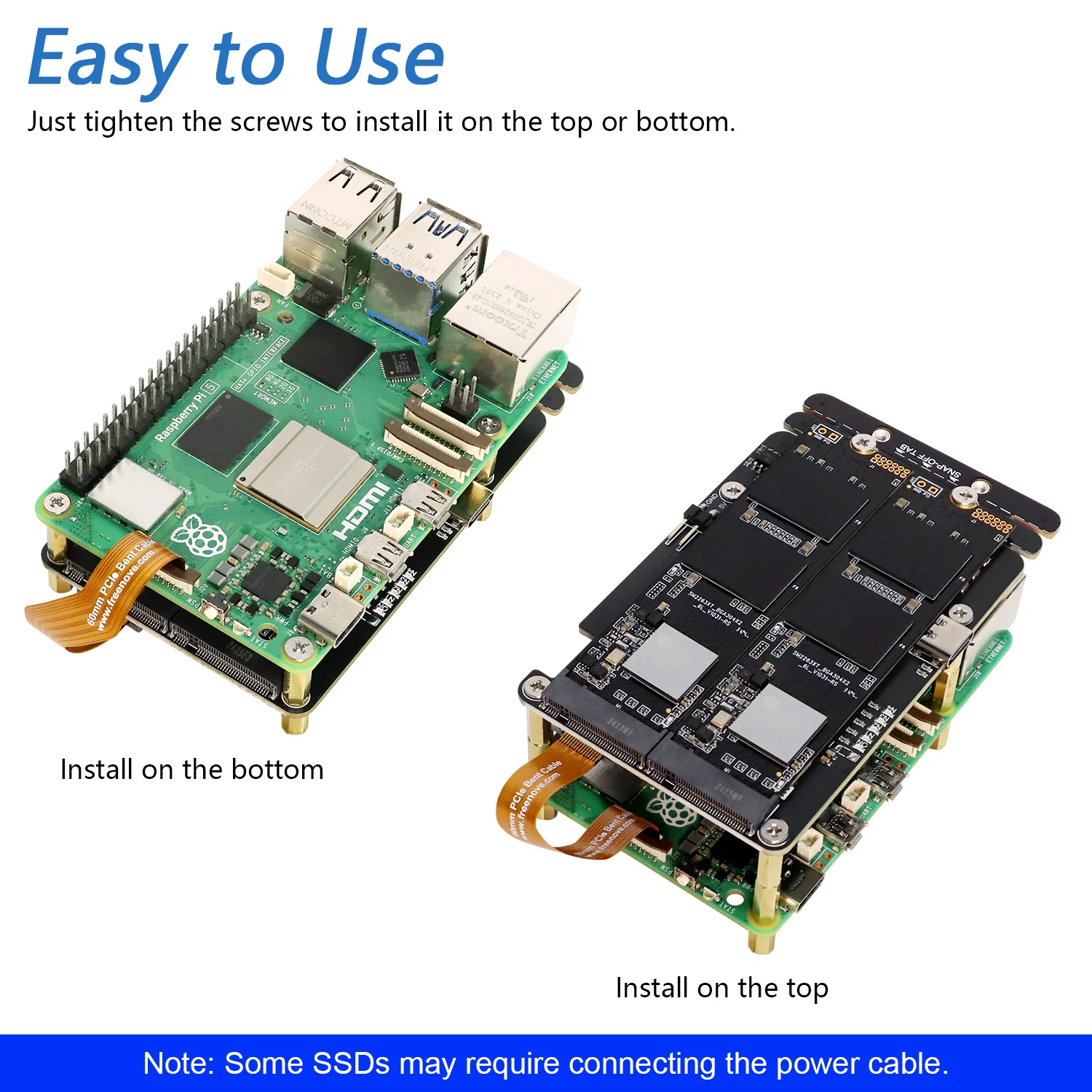 Freenove Quad / Dual M.2 NVMe Adapter for Raspberry Pi 5, SSD HAT AI HAT 4 / 2 Slots NAS RAID Kit, Solid State Drive Size 2230 2242 2260 2280, PCIe 2.0 Max Speed 500 MB/s - Image 2