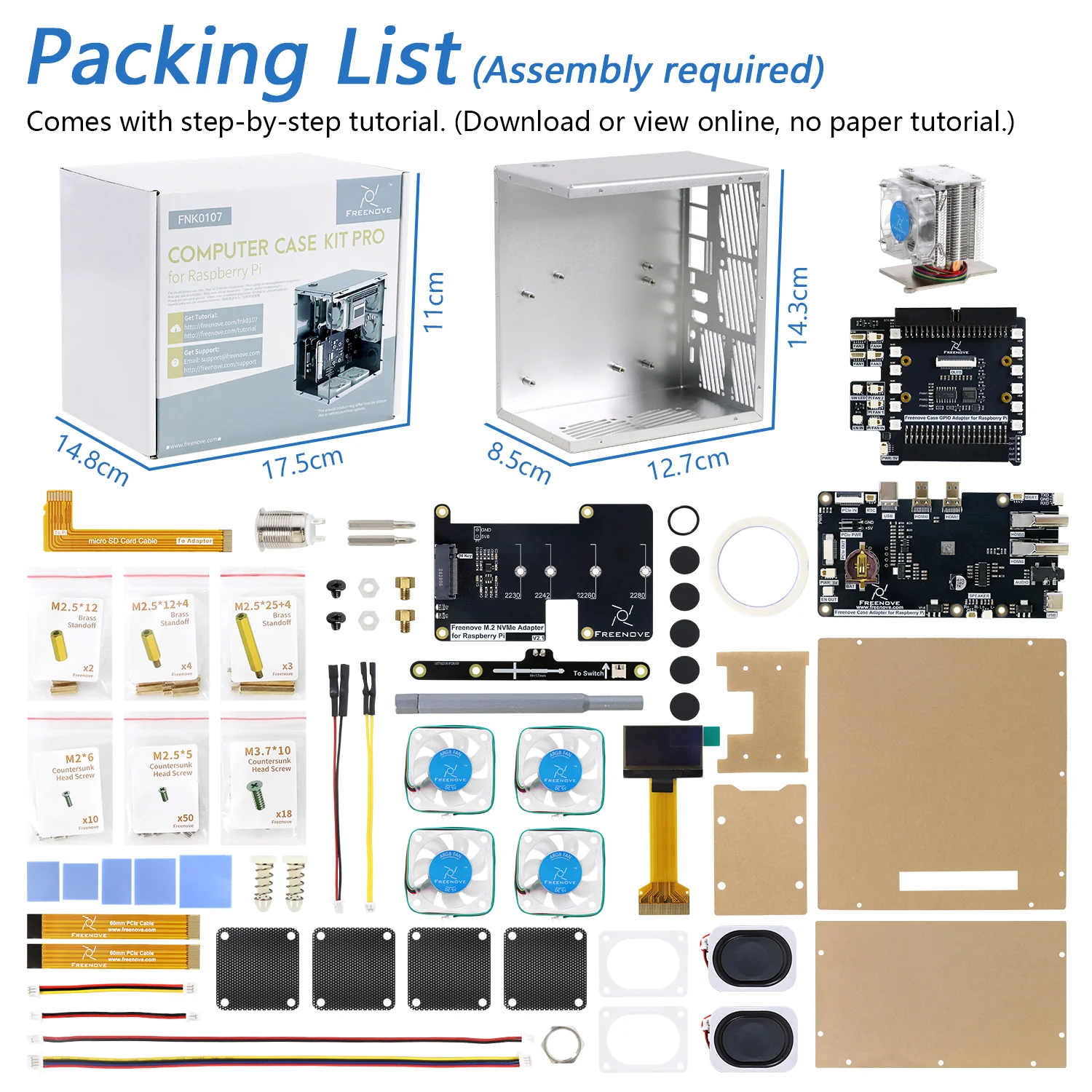 Freenove Raspberry Pi 5 Case Kit Pro, 1/2 M.2 NVMe SSD Slots, 5 PWM ARGB Fans, 0.96" OLED Screen, Stereo Speakers, 3.5 mm Audio - Image 6