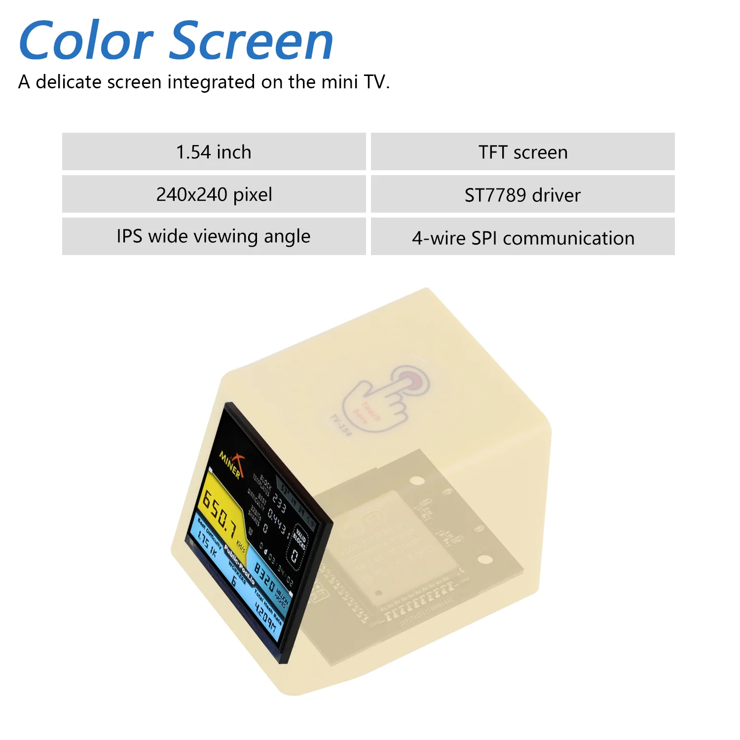 Freenove Bitcoin Miner Mini ESP32 TV, 1.54" Display 240x240 IPS Screen Dual-core 32-bit 240 MHz Controller WiFi+BT Touch Button - Image 5