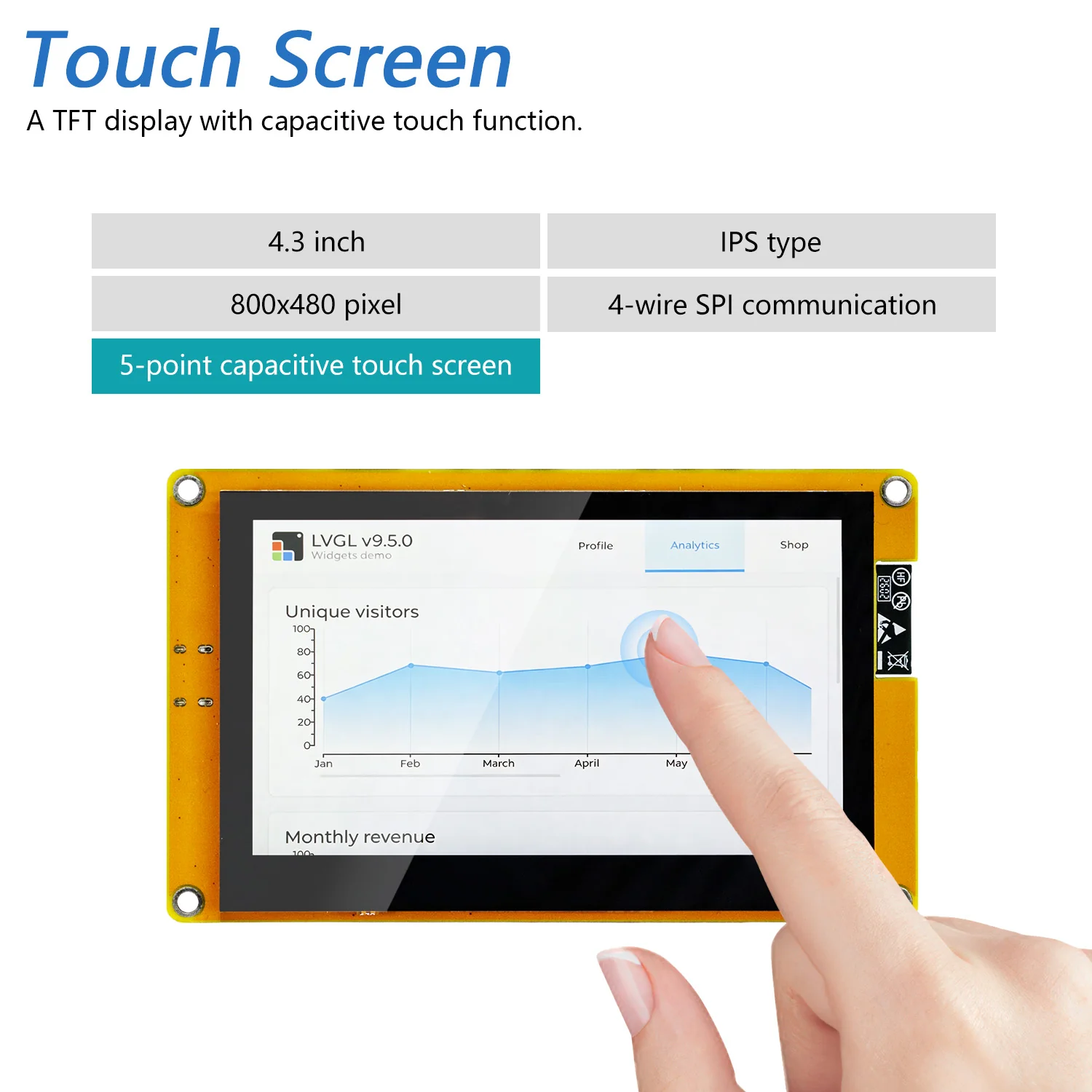 Freenove ESP32 S3 Touch Display CYD WiFi BT, 4.3 5.0 Inch Touchscreen, Dual-core 32-bit 240 MHz, Code Example Projects Tutorial - Image 6